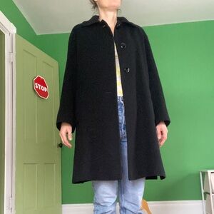 Vintage Fleurette camel hair black knee length Classic Black Coat saks fifth ave